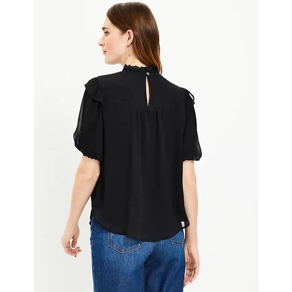 Loft Ruffle Balloon Sleeve Top in Black Size MP - Picture 2 of 6